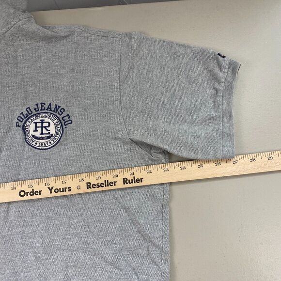 Vintage Polo Ralph Lauren Shirt Medium Mens Cookie Patch Logo Jeans Co Gray 90s - Picture 8 of 12